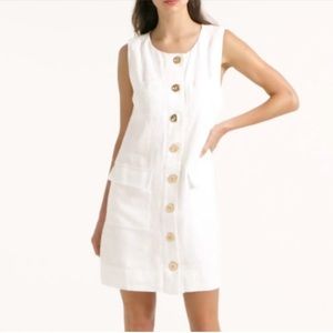 J Crew button front shift dress white linen sleeveless